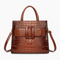 Women's Faux Leather Croco Handbag with Front Buckle - Yolande