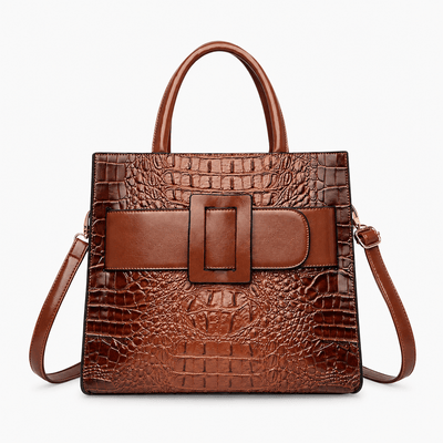 The Sunday Avenue Brown Women's Brown Faux Leather Croco Handbag with Front Buckle