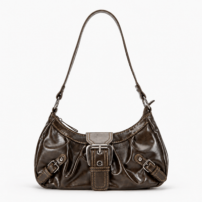 The Sunday Avenue Brown Women’s Dark Brown Synthetic Leather Shoulder Bag with Buckle Detail