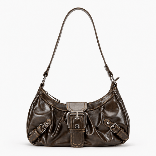 Women’s Synthetic Leather Shoulder Bag with Buckle Detail - Heidi