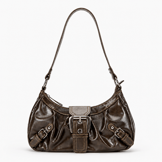 The Sunday Avenue Brown Women’s Dark Brown Synthetic Leather Shoulder Bag with Buckle Detail