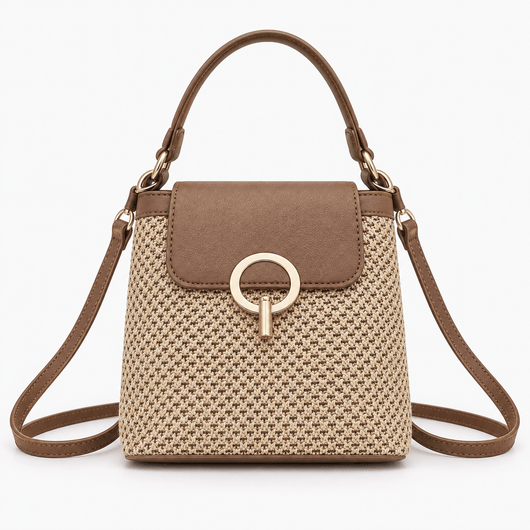 The Sunday Avenue Brown Women's Grey & Beige Woven Bucket Crossbody Beach Bag