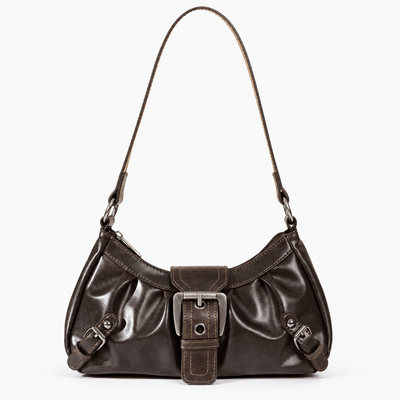 The Sunday Avenue Brown Women’s Synthetic Leather Shoulder Bag with Buckle Detail - Heidi