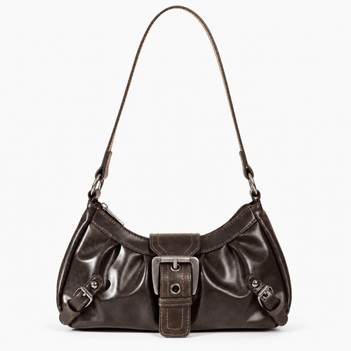 Women’s Synthetic Leather Shoulder Bag with Buckle Detail - Heidi