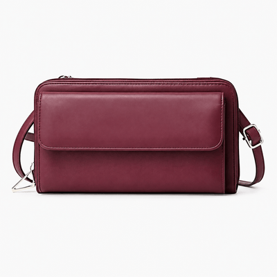 The Sunday Avenue Burgundy Charlotte Black RFID Blocking Crossbody Bag with Touchscreen Phone Pocket