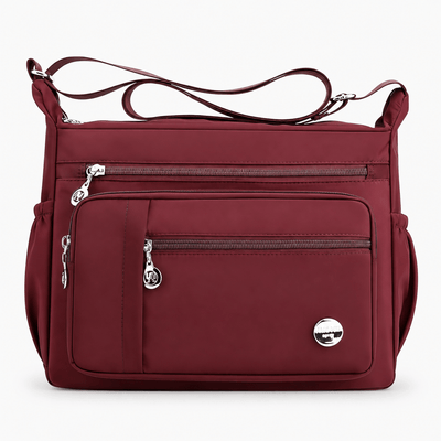 The Sunday Avenue Burgundy Lindsey Black Nylon Multi-Pocket Shoulder Bag
