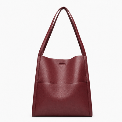 The Sunday Avenue Burgundy Mia Black Pebbled Tote Bag with Interior Pockets