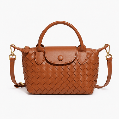 The Sunday Avenue Camel Brown Dark Brown Woven Mini Crossbody Bag with Top Handles