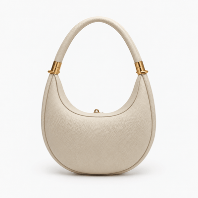The Sunday Avenue Celeste Cream Pebbled Leather Crescent Shoulder Bag