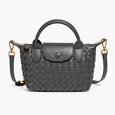 The Sunday Avenue Charcoal Black Dark Brown Woven Mini Crossbody Bag with Top Handles