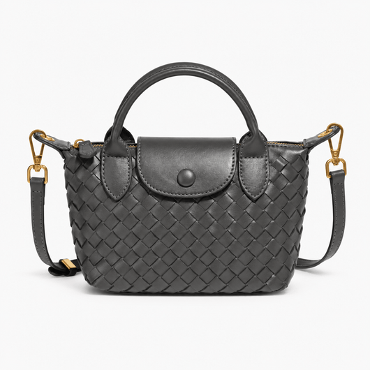 The Sunday Avenue Charcoal Black Dark Brown Woven Mini Crossbody Bag with Top Handles