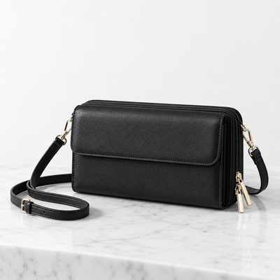 The Sunday Avenue Charlotte Black RFID Blocking Crossbody Bag with Touchscreen Phone Pocket