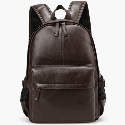 The Sunday Avenue Chocolate Black Waterproof PU Leather 17-Inch Laptop Backpack