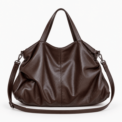 The Sunday Avenue Chocolate Large Black Vegan Leather Tote Bag with Zip for A4 Work and Study