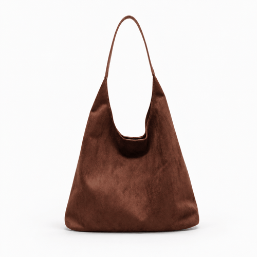 Faux Suede Tote Bag with Matching Pouch - Valentina