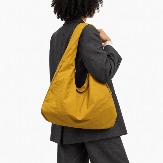 The Sunday Avenue Clara Yellow Nylon Hobo Bag with Multiple Pockets