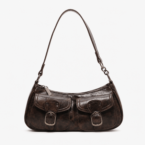 Brown Vintage Faux Leather Shoulder Handbag