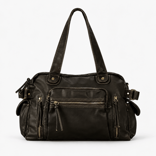 Dark Brown Vintage Multi-Pocket School Shoulder Bag