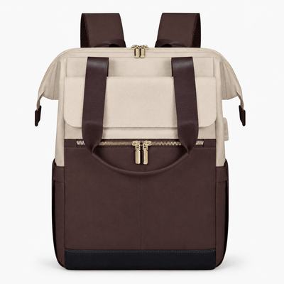 The Sunday Avenue Coffee Emiko Beige & Brown Colourblock Oxford Laptop Backpack