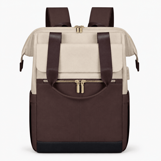 The Sunday Avenue Coffee Emiko Beige & Brown Colourblock Oxford Laptop Backpack