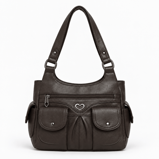 The Sunday Avenue Coffee Louise Black PU Leather Multi-Pocket Shoulder Bag