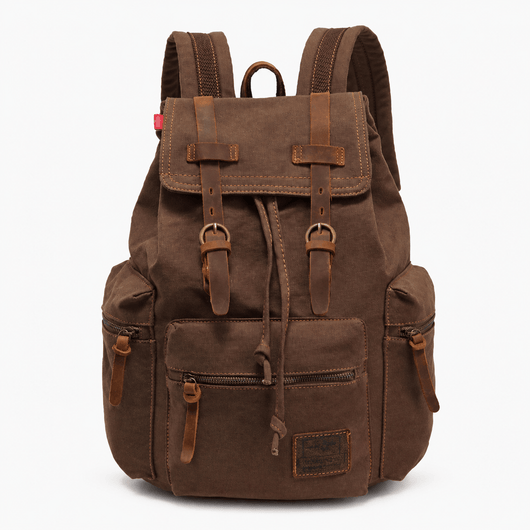 The Sunday Avenue Coffee Men's Vintage Brown Canvas Backpack with Leather Straps