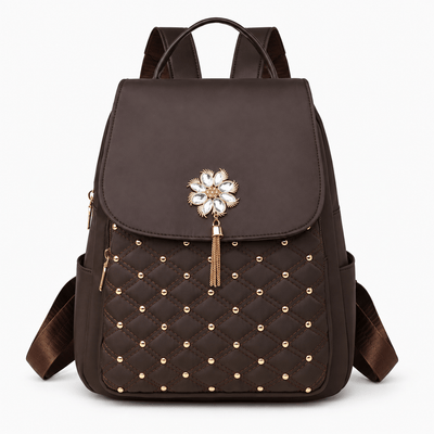 The Sunday Avenue Coffee Pink Quilted Purse Backpack with Pearl Flower Accent