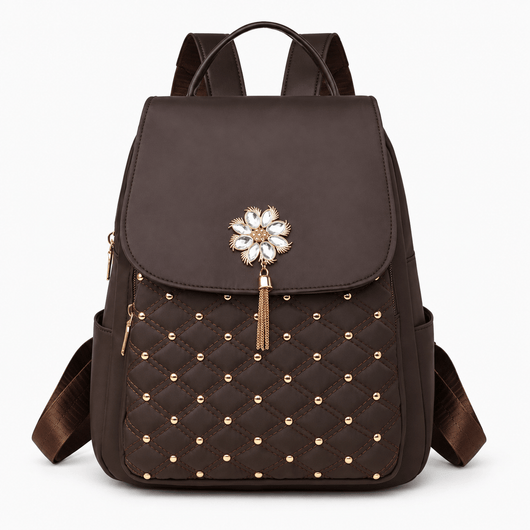 The Sunday Avenue Coffee Pink Quilted Purse Backpack with Pearl Flower Accent