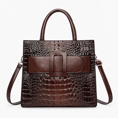 The Sunday Avenue Coffee Women's Brown Faux Leather Croco Handbag with Front Buckle