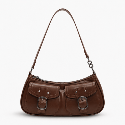 The Sunday Avenue Coffee Women’s Dark Red Baguette Shoulder Bag with Front Buckle Pockets