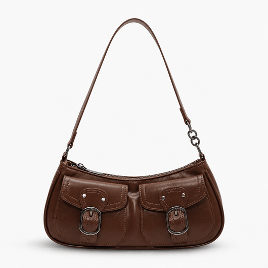 The Sunday Avenue Coffee Women’s Dark Red Baguette Shoulder Bag with Front Buckle Pockets
