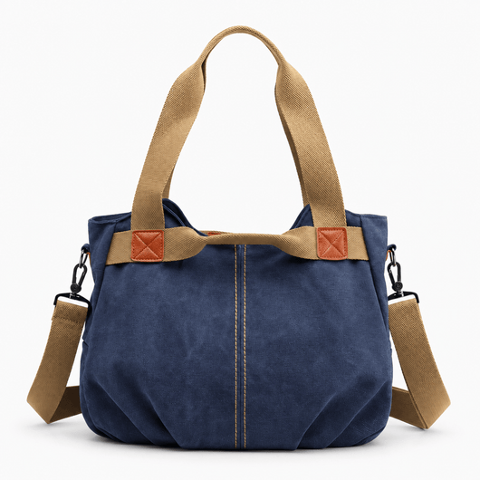 The Sunday Avenue Dark Blue Eleanor Blue Canvas Tote Bag with Detachable Crossbody Strap