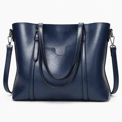 The Sunday Avenue Dark Blue Women's Black PU Leather Tote Bag with Detachable Shoulder Strap