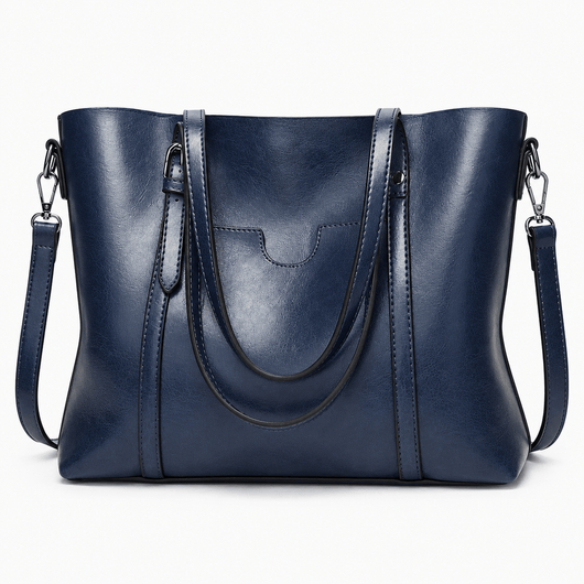 The Sunday Avenue Dark Blue Women's Black PU Leather Tote Bag with Detachable Shoulder Strap