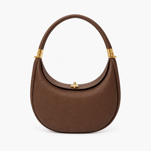 The Sunday Avenue Dark Brown Celeste Cream Pebbled Leather Crescent Shoulder Bag