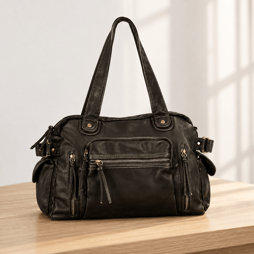 Dark Brown Vintage Multi-Pocket School Shoulder Bag