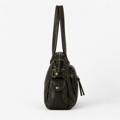 Dark Brown Vintage Multi-Pocket School Shoulder Bag
