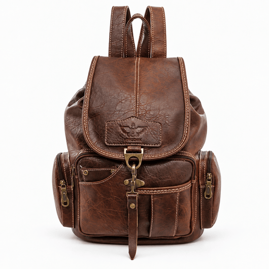 The Sunday Avenue Dark Brown Women's Vintage Brown Faux Leather Flap Backpack