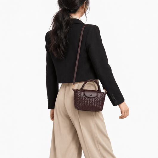 The Sunday Avenue Dark Brown Woven Mini Crossbody Bag with Top Handles