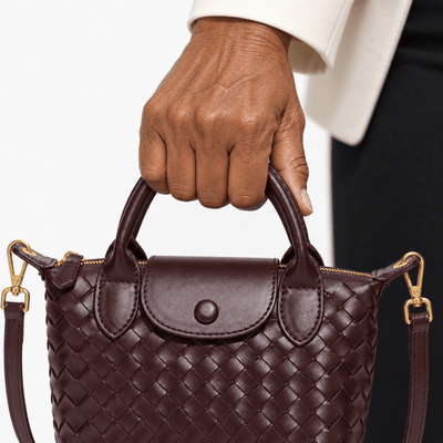 The Sunday Avenue Dark Brown Woven Mini Crossbody Bag with Top Handles