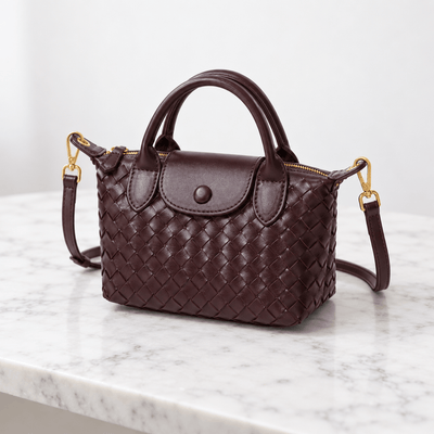 The Sunday Avenue Dark Brown Woven Mini Crossbody Bag with Top Handles