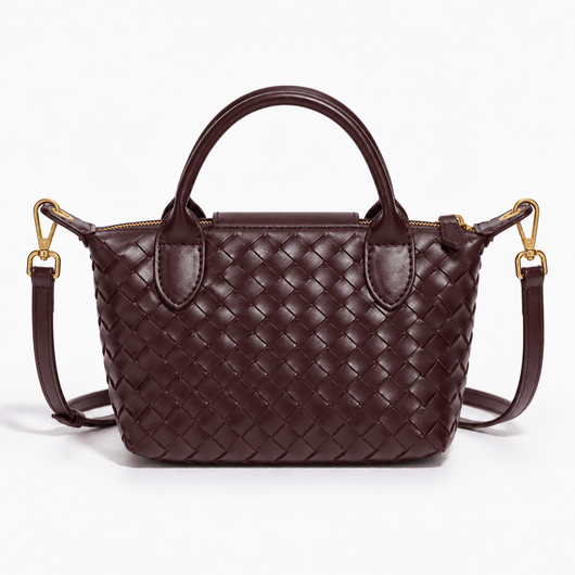 The Sunday Avenue Dark Brown Woven Mini Crossbody Bag with Top Handles