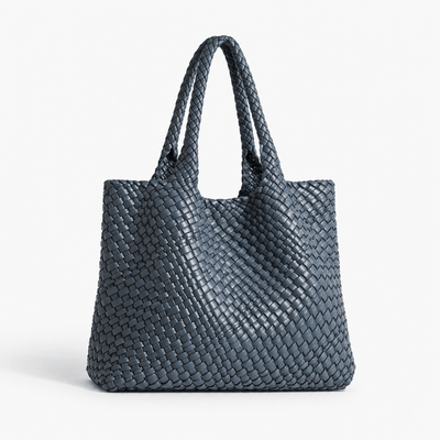 The Sunday Avenue Dark Grey Women's Brown Woven Vegan PU Leather Tote Bag