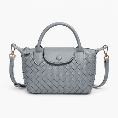 The Sunday Avenue Dusty Blue Dark Brown Woven Mini Crossbody Bag with Top Handles