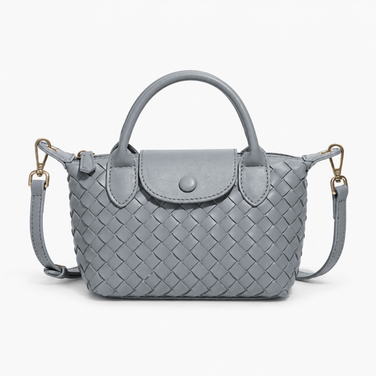 The Sunday Avenue Dusty Blue Dark Brown Woven Mini Crossbody Bag with Top Handles