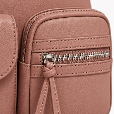 The Sunday Avenue Dusty Pink Faux Leather Multi-Pocket Crossbody Bag