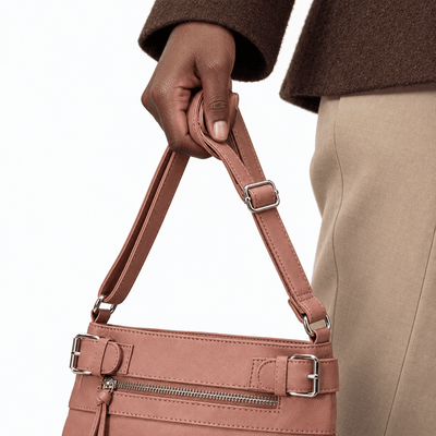 The Sunday Avenue Dusty Pink Faux Leather Multi-Pocket Crossbody Bag