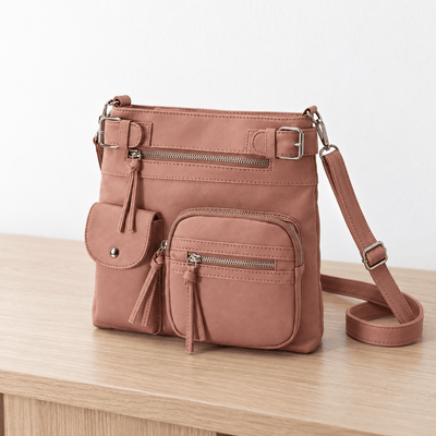 The Sunday Avenue Dusty Pink Faux Leather Multi-Pocket Crossbody Bag