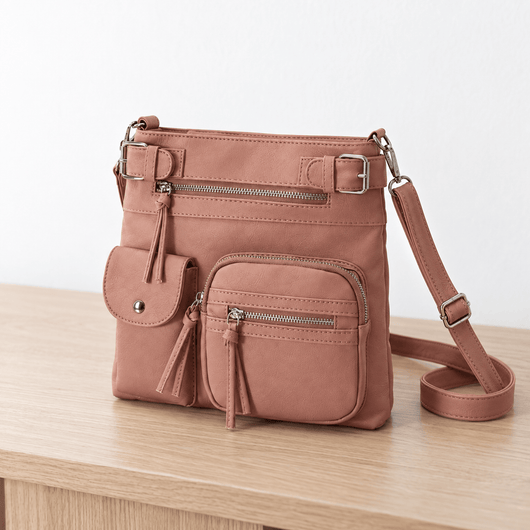 The Sunday Avenue Dusty Pink Faux Leather Multi-Pocket Crossbody Bag