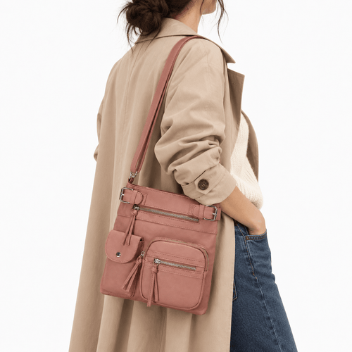 Faux Leather Multi-Pocket Crossbody Bag - Nerine